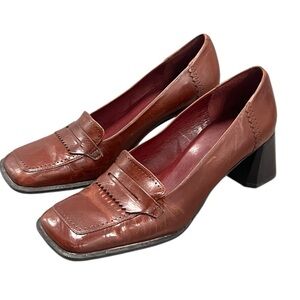 Enzo Angiolini Leather Block High Heel Square Toe